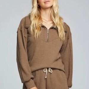 Saltwater Luxe Half Zip Pullover Pull Over Jogger Lounge Set in Brown Size XS